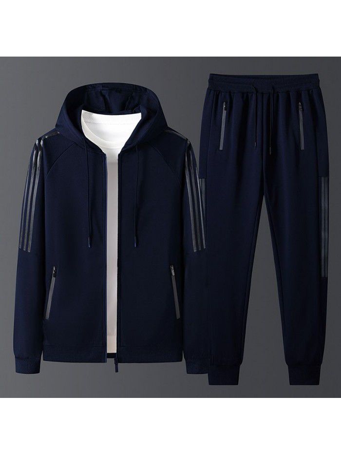 Sports suit men's cardigan sweater, spring and autumn slim, oversized, handsome, one set paired with two sets of trendy youth pants 
