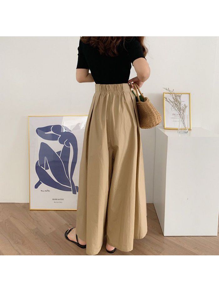 Wide leg pants, women's skirt pants, drawstring elastic waist, slimming pleated pants skirt, summer 