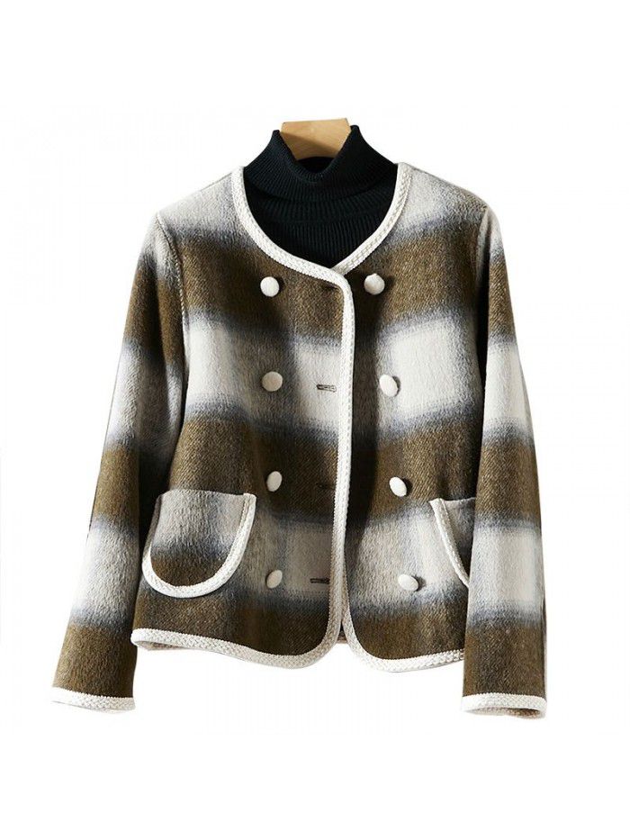Checkered double-sided woolen coat for women's autumn and winter wool coat short coat for women's new style