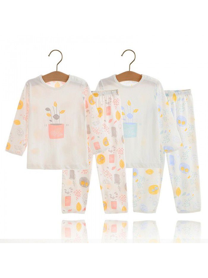 Children's pajama set: pure cotton thin long sleeved autumn clothing for girls and boys: all cotton baby autumn clothing 