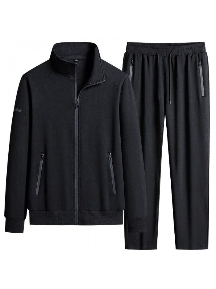 Autumn New Pure Cotton Men's Sports Set Casual Standing Collar Sports Cardigan Long Sleeve Youth Running Two Piece Set for Men 