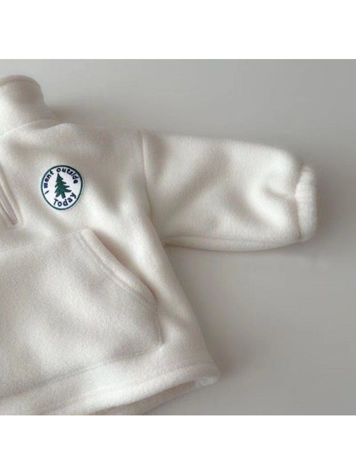 Children's set, baby and toddler clothing, plush and thickened casual set, children's winter high collar sweater pants, two-piece set, trendy 
