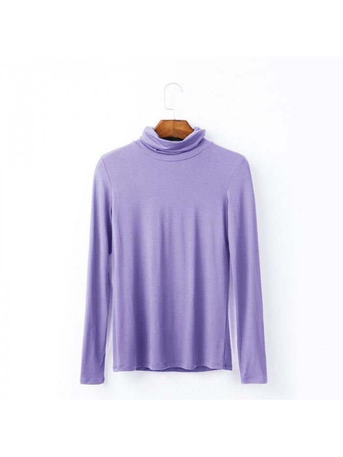 Women's autumn long sleeved T-shirt Women's solid color high neck modal base coat Women's autumn top 