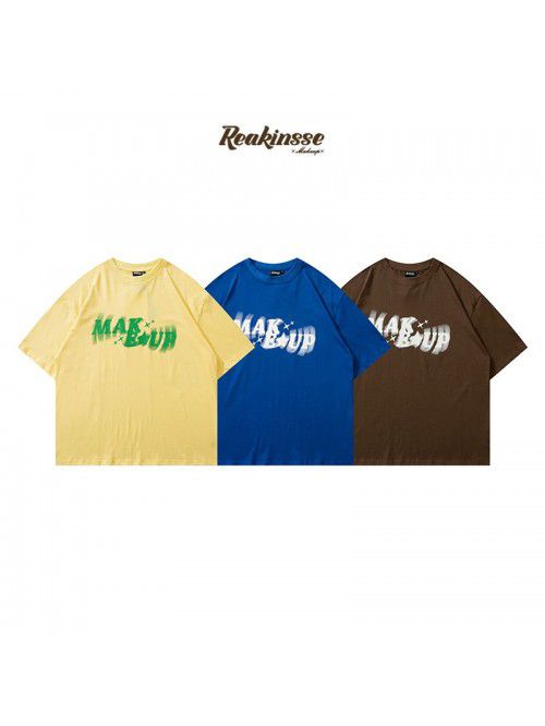 Loose spray halo dye letter print men's trendy cou...