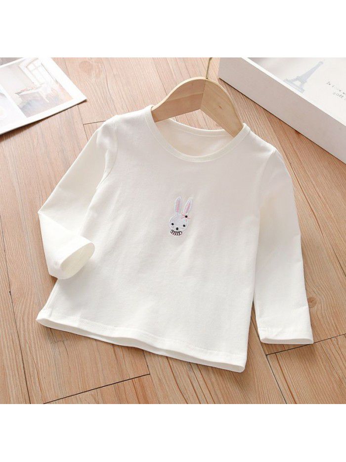 Girls' T-shirt Rabbit Long Sleeve Middle and Little Kid Solid Cute Summer Round Neck Underlay Shirt 