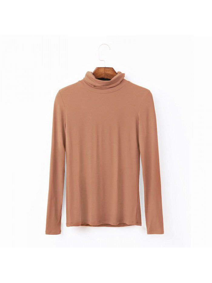 Women's autumn long sleeved T-shirt Women's solid color high neck modal base coat Women's autumn top 