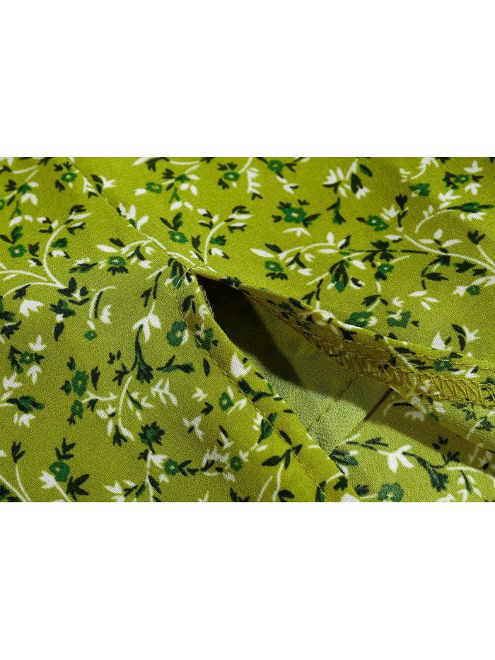 New Shoulder Lace up Slim Slim Slim Hanging Strap Avocado Green Fragmented Flower Split Dress for Women 