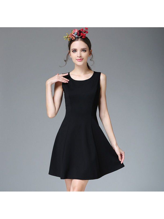 Slim Little Black Dress Autumn New Simple Sleeveless Dress Slim Fit Waist Tank Top Skirt