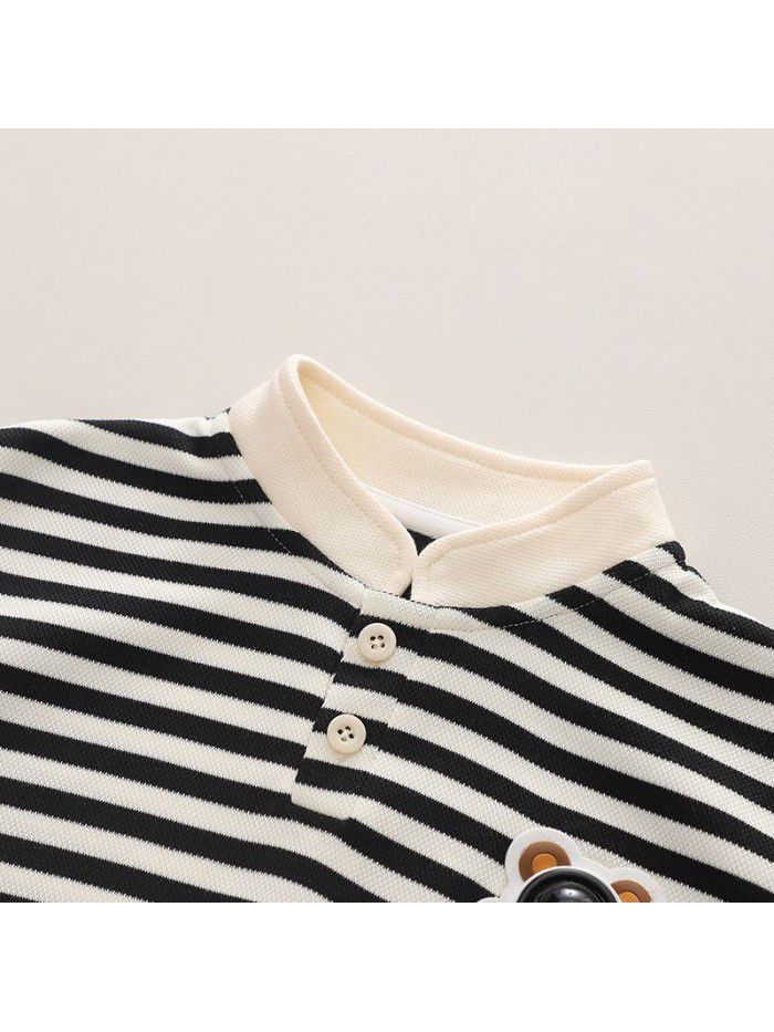 Boys' Spring and Autumn Set New Korean Edition Handsome Men's Treasure Striped Sweatshirt Two Piece Set for Children's Fashion 
