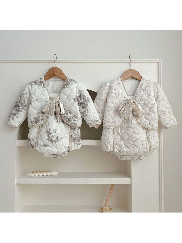 New Women's Treasure Bow Cotton Coat, Strap Wrap, Two Piece Infant Set 