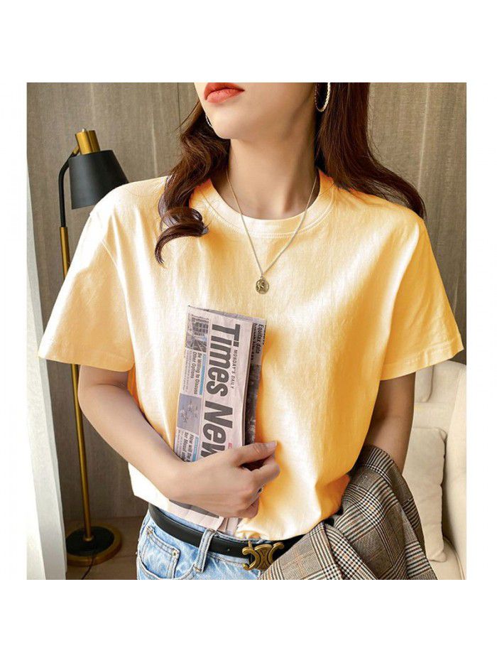 White T-shirt Women's Round Neck Short Sleeve T Versatile Loose Color Half Sleeve Underlay Shirt Slim Fit T-shirt 
