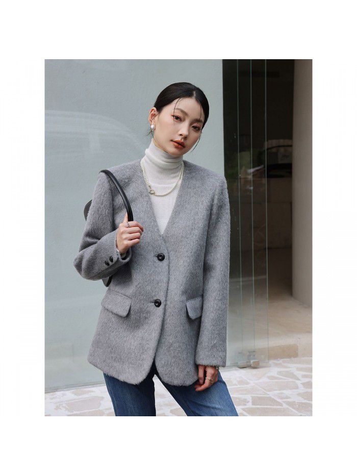 Coat women's winter intellectual temperament gray short coat wool suit