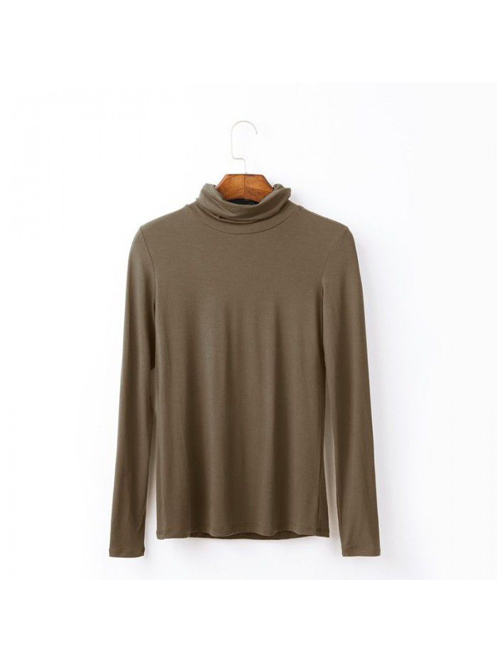 Women's autumn long sleeved T-shirt Women's solid color high neck modal base coat Women's autumn top 