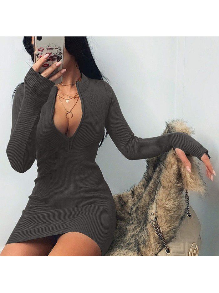 Autumn/Winter Trend Women's Long Sleeve Dress Versatile Neckline Zipper Sexy Slim Fit Wrap Hip Dress  Autumn/Winter Trend Women's Long Sleeve Dress Versatile Neckline Zipper Sexy Slim Fit Wrap Hip Dress