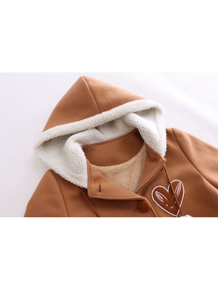Forest Women's Winter Dress Cute Cat Embroidery with Plush Coat Warm Coat