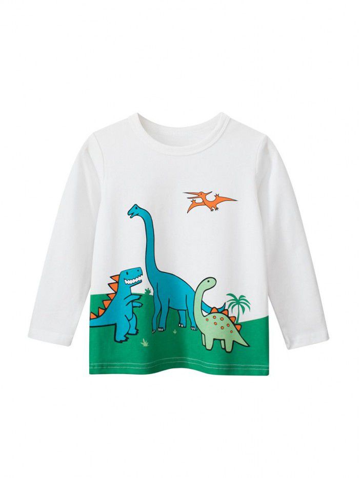 Children's clothing autumn new product Korean version children's long sleeved T-shirt dinosaur boy base shirt 