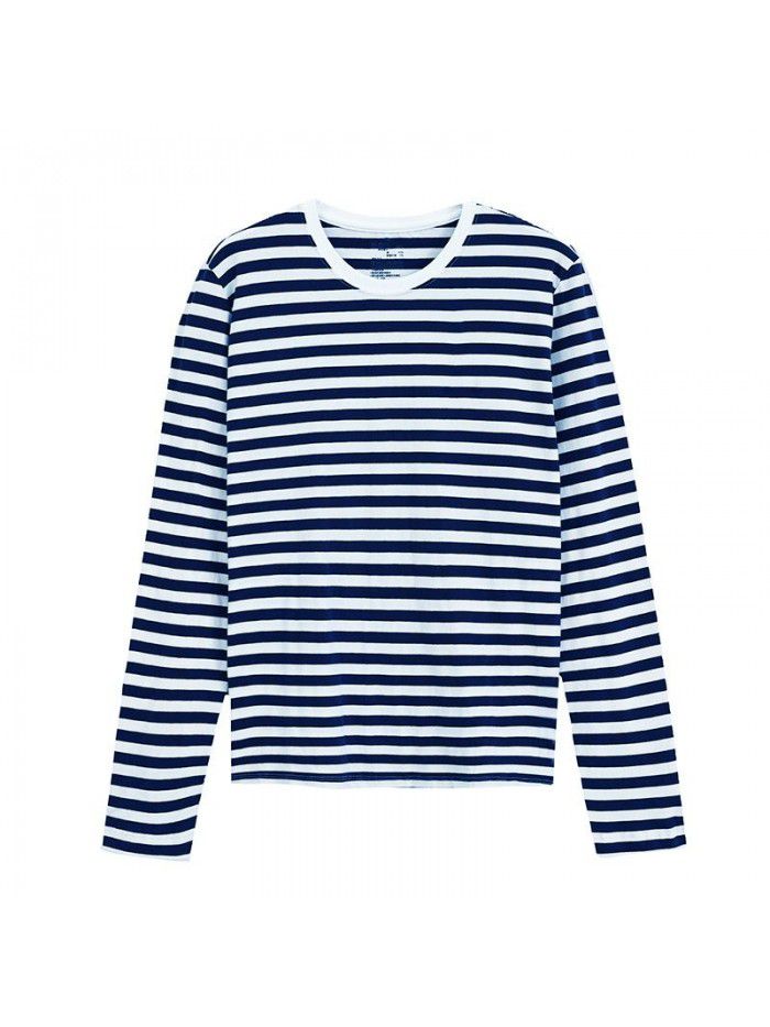 Long sleeved T-shirt Women's pure cotton striped T-shirt Indian cotton T-shirt Tianzhu woven round neck T-shirt 