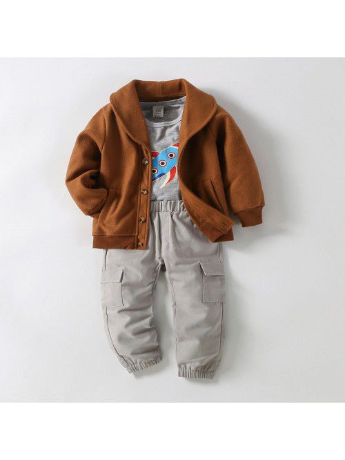 Boys' tweed coat gray rocket long sleeve T-shirt p...
