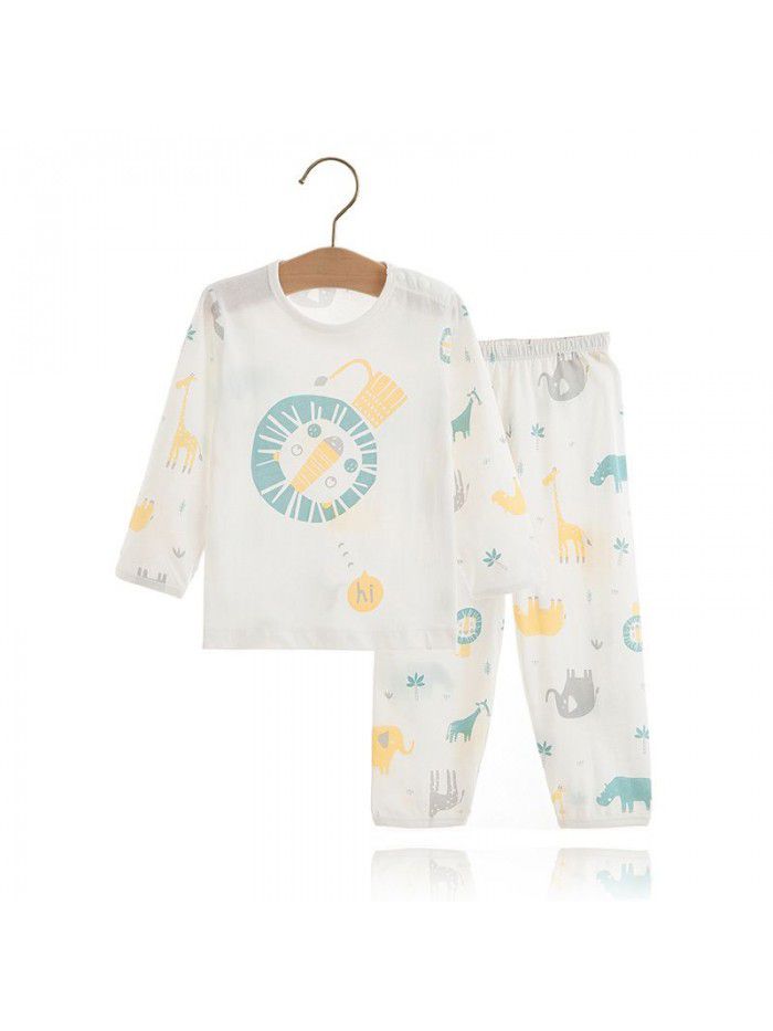 Children's pajama set: pure cotton thin long sleeved autumn clothing for girls and boys: all cotton baby autumn clothing 
