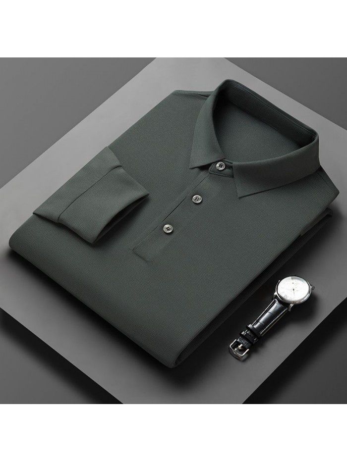 New T-shirt Spring and Autumn Men's Polo Shirt Middle aged Polo Collar Long Sleeve Fashion Men's Top 