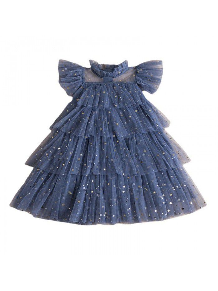 New Children's Dress Girls' Dress Fairy Dress Star Sequin Cake Mesh Children's Puff Dress Princess Dress 