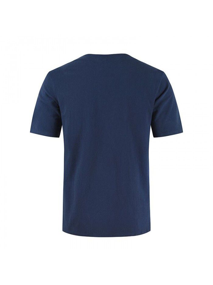Summer New Street Men's Short Sleeve T-shirt Cotton Hemp Lacing Casual Fashion T-shirt 