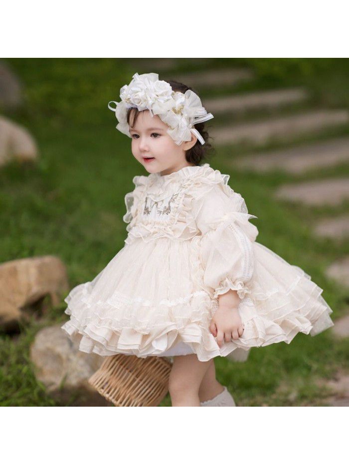Princess dress children's dress lace fluffy yarn baby girl's first birthday dress 