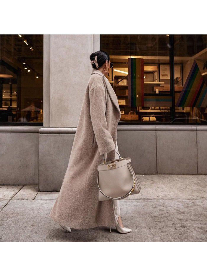 Autumn and winter warm coat long sleeved lapel women's plush top women's coat