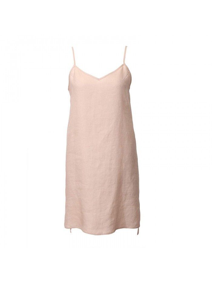 Pure linen suspender skirt for women's casual home vest dress can be worn externally 