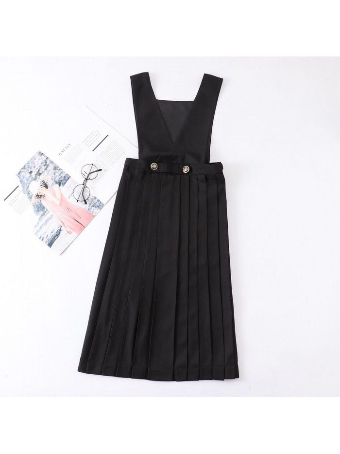 Basic uniform dress with straps, dress with chest protection, pleated skirt, long skirt  Basic uniform dress with straps, dress with chest protection, pleated skirt, long skirt
