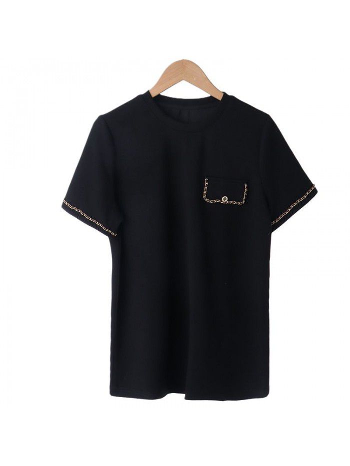 Chain T-shirt Top Slim Women's Blue 