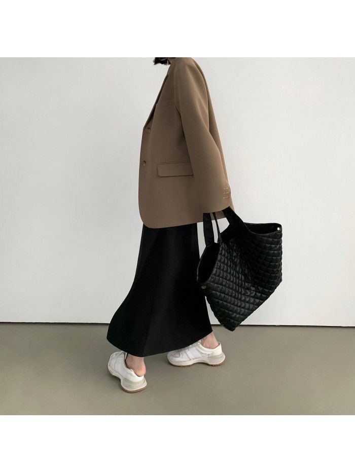 Black French suspender dress for women's new minimalist style diagonal cut long skirt  Black French suspender dress for women's new minimalist style diagonal cut long skirt