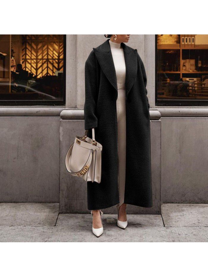Autumn and winter warm coat long sleeved lapel women's plush top women's coat