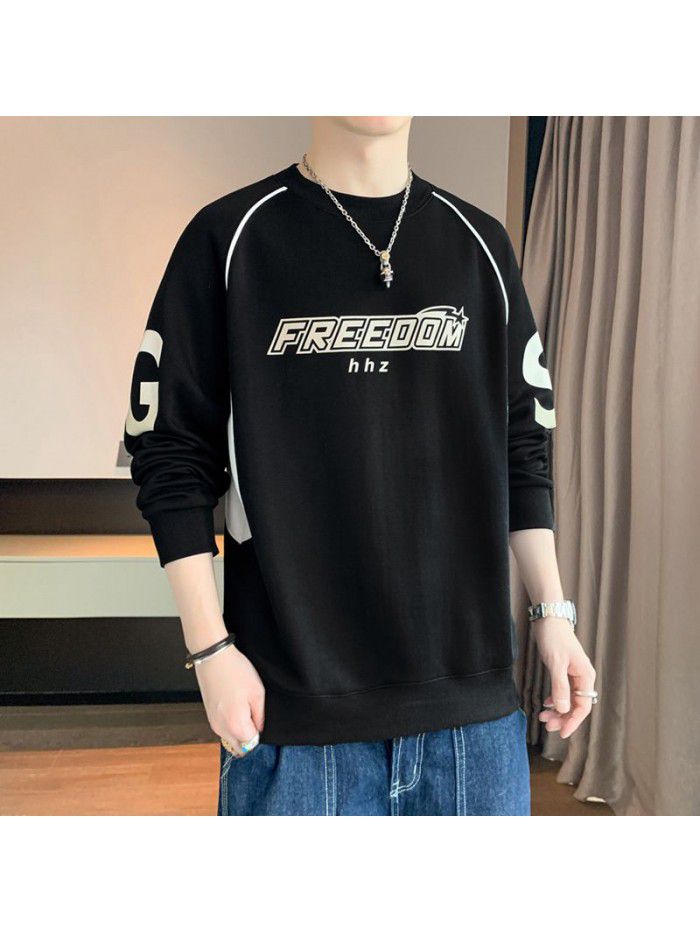 Long sleeved men's sweater, spring and autumn trendy brand, loose and versatile couple top, bottom shirt, man 