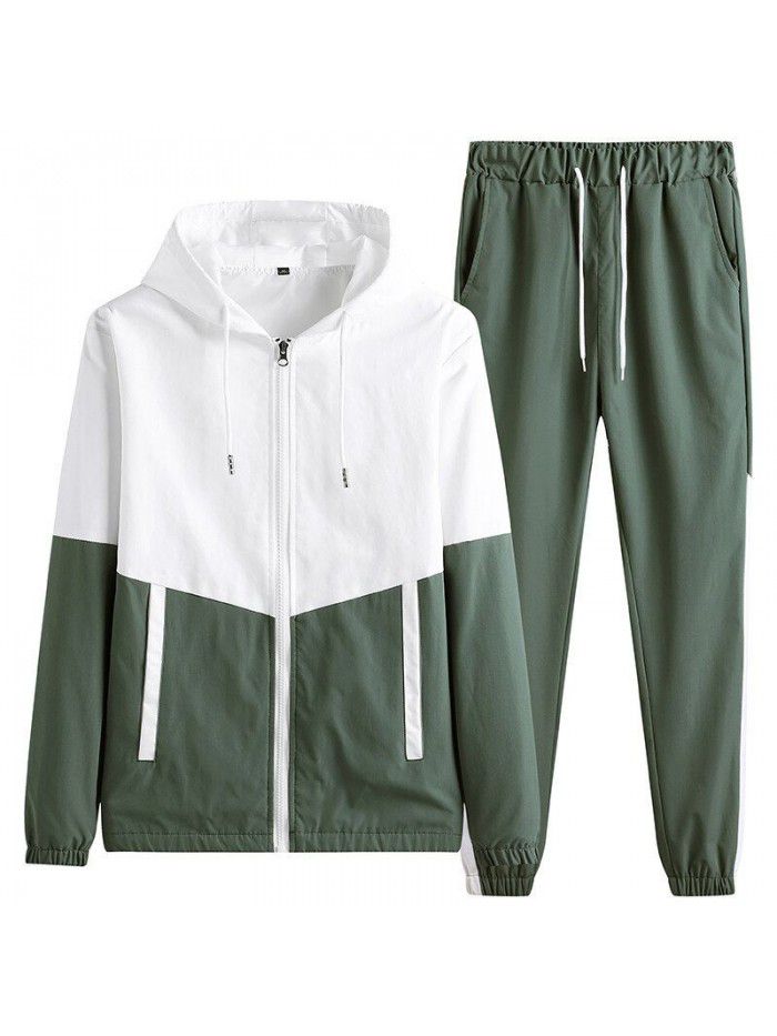 Set men's spring and autumn casual sports set men's hooded cardigan two-piece set 