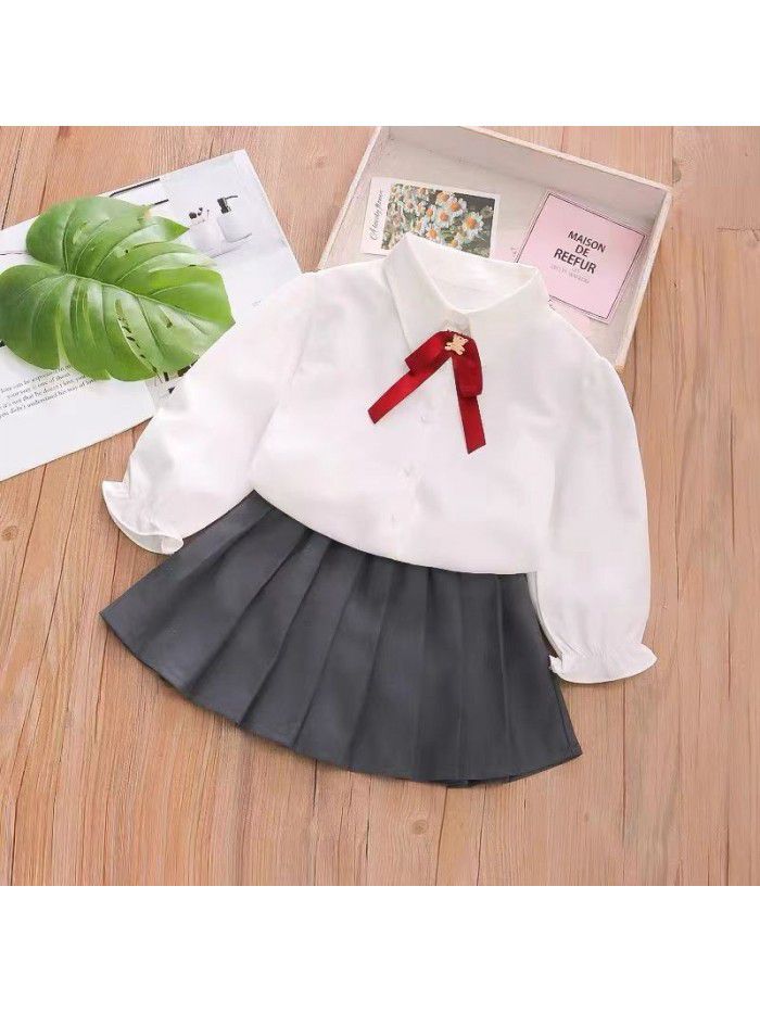 Wind girl pleated skirt, uniform set, westernized new spring clothing, spring and autumn children's internet red 