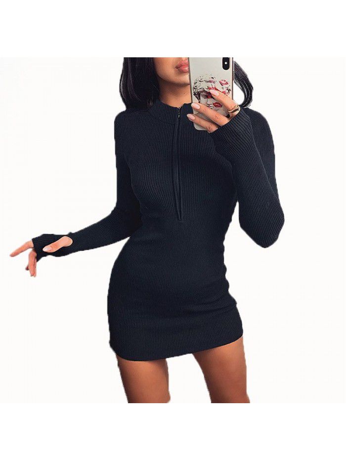 Autumn/Winter Trend Women's Long Sleeve Dress Versatile Neckline Zipper Sexy Slim Fit Wrap Hip Dress  Autumn/Winter Trend Women's Long Sleeve Dress Versatile Neckline Zipper Sexy Slim Fit Wrap Hip Dress