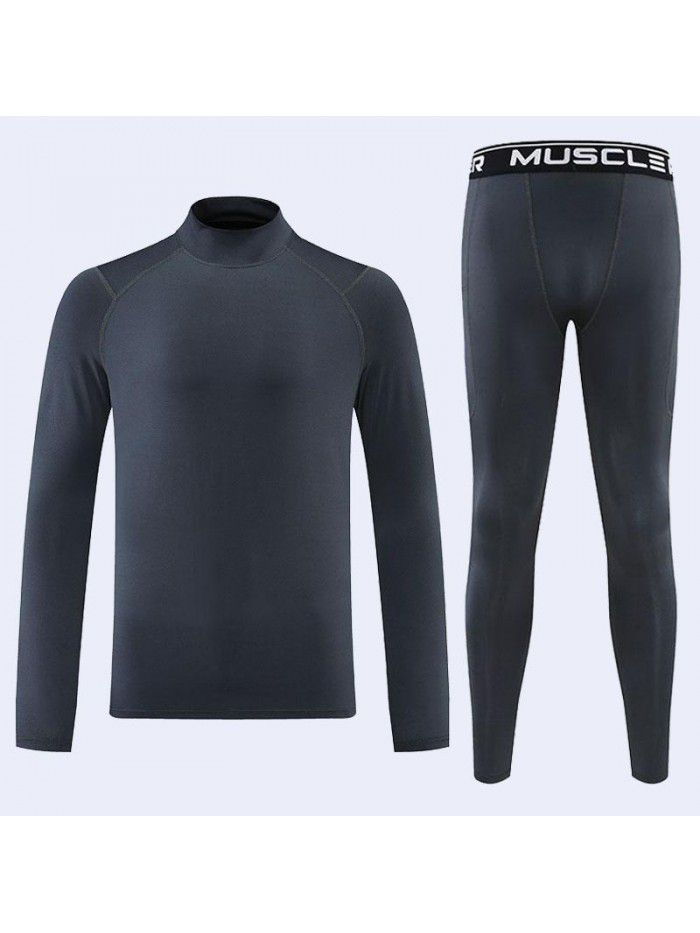 High neck long sleeved tight fitting suit for men's autumn quick drying sports fitness suit, spandex high elasticity running suit, basketball training suit 