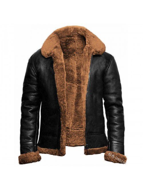Faux leather winter jacket with integrated fur col...