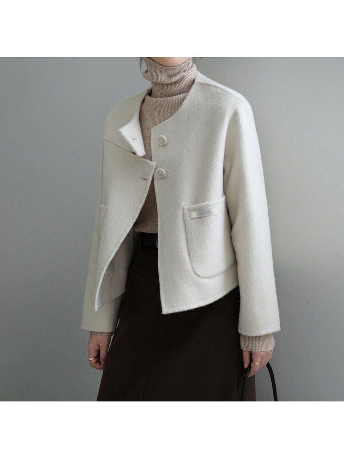 Double sided cashmere woolen coat for women's winter high-end short pure wool coat