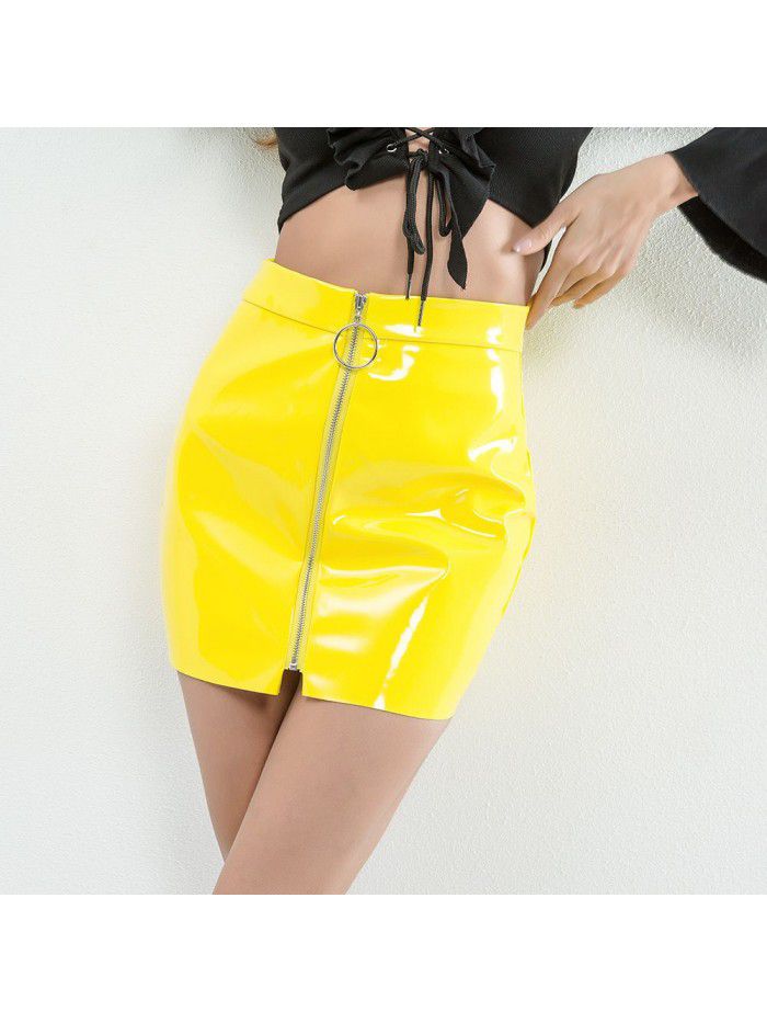 Circular Zipper Skirt High Quality Shiny Leather PU Slim Fit Skirt  Circular Zipper Skirt High Quality Shiny Leather PU Slim Fit Skirt