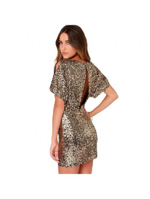 Golden sequin slimming and slimming, revealing sho...