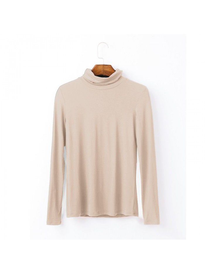 Women's autumn long sleeved T-shirt Women's solid color high neck modal base coat Women's autumn top 
