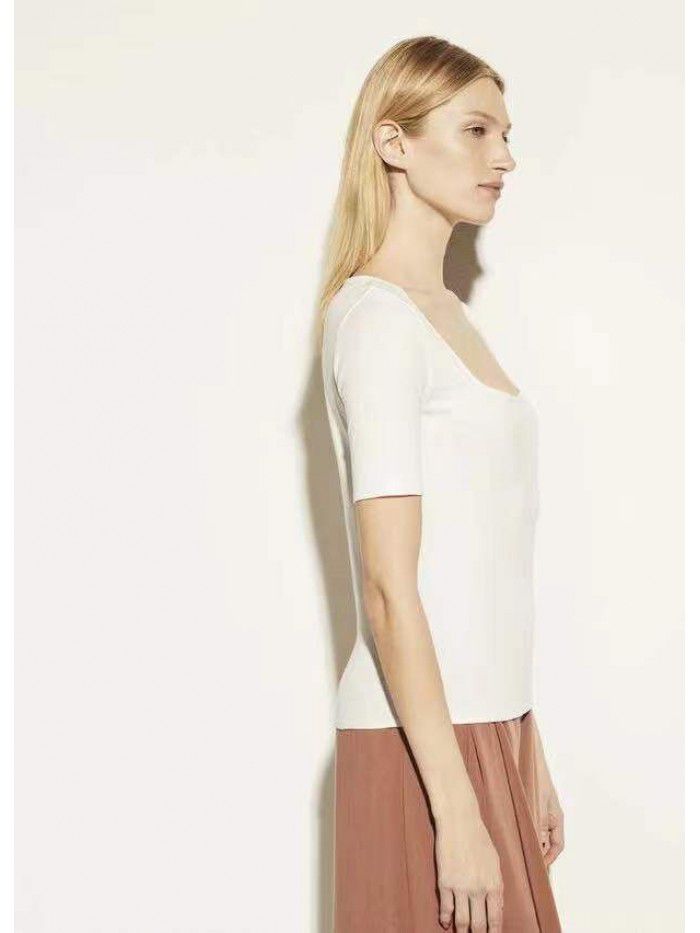 Women's T-shirt Cotton Style Commuter Square Neck Short Sleeve Slim Fit Solid Color T-shirt 