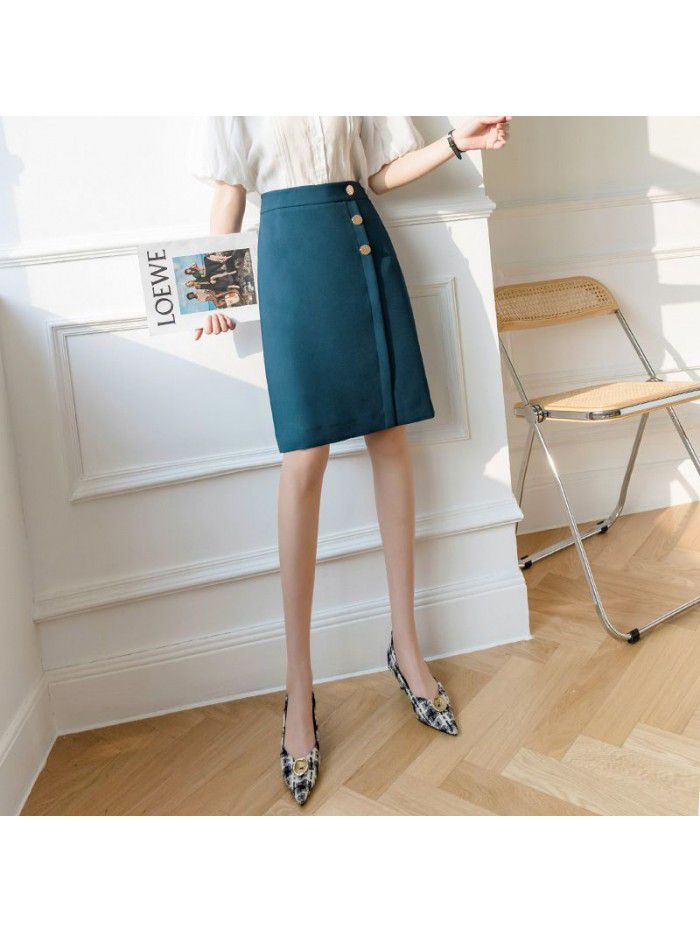 High waisted skirt, spring and summer new retro asymmetric slimming commuter A-line skirt 