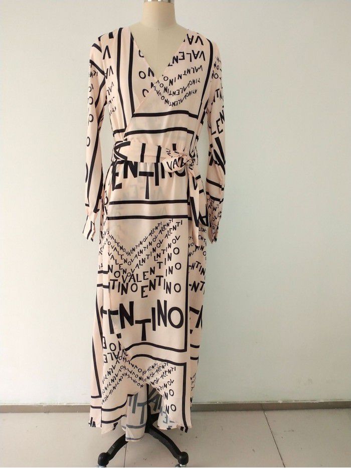 LETTERPRINTED WAIST SLITTED SEXY HEM DRESS 