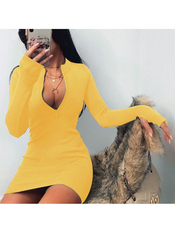 Autumn/Winter Trend Women's Long Sleeve Dress Versatile Neckline Zipper Sexy Slim Fit Wrap Hip Dress  Autumn/Winter Trend Women's Long Sleeve Dress Versatile Neckline Zipper Sexy Slim Fit Wrap Hip Dress