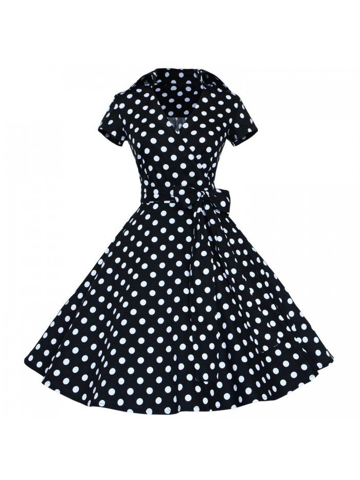 Retro large swing skirt, medium length skirt, women's Hepburn style French polka dot dress 