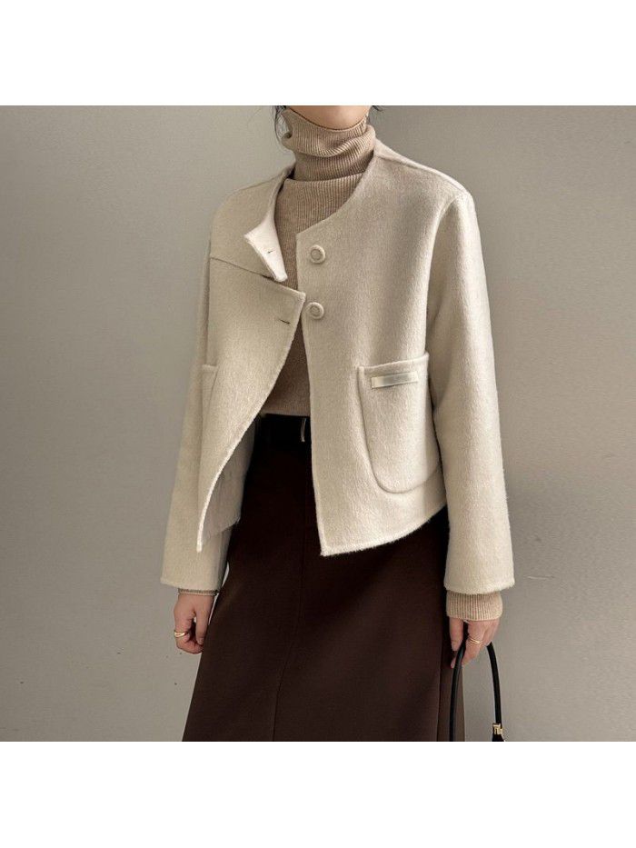 Double sided cashmere woolen coat for women's winter high-end short pure wool coat