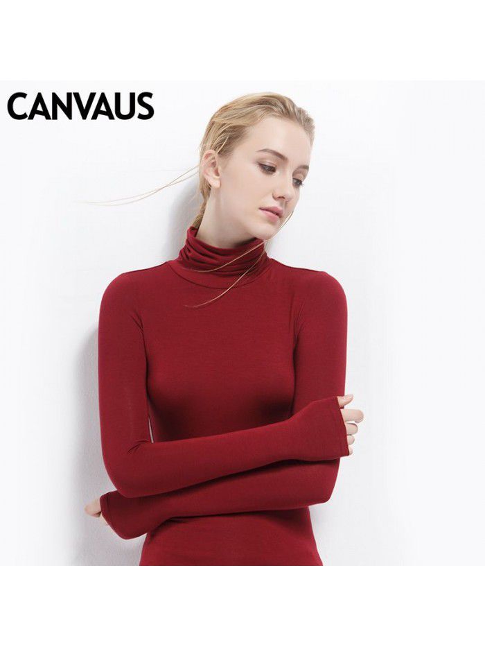 Women's autumn long sleeved T-shirt Women's solid color high neck modal base coat Women's autumn top 